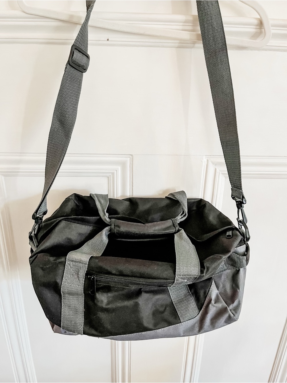Unisex Black and Gray Duffel Shoulder Bag - small
